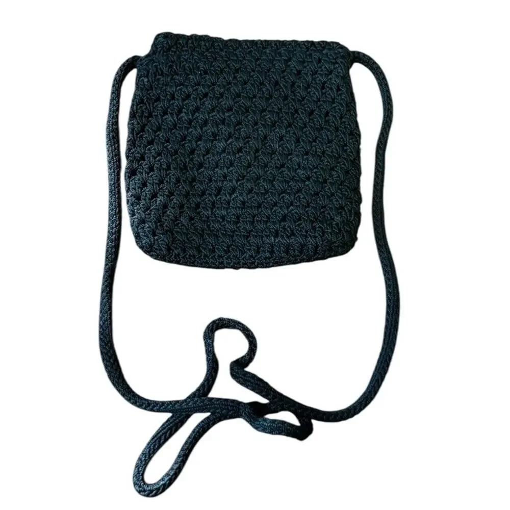 The Sak Original Crochet Crossbody Bag Black Zip Top Boho Travel Purse READ NOTE